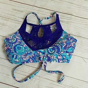 Floral Pink Blue Bikini Top Xhilaration New